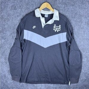 Nike Y2K Rugby Shirt Mens XL Grey Long Sleeve Polo Retro Silver Tag Sample